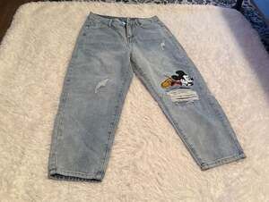 Nobody About Clothing Mickey Mouse Embroidered Distressed Crop Jeans Size M